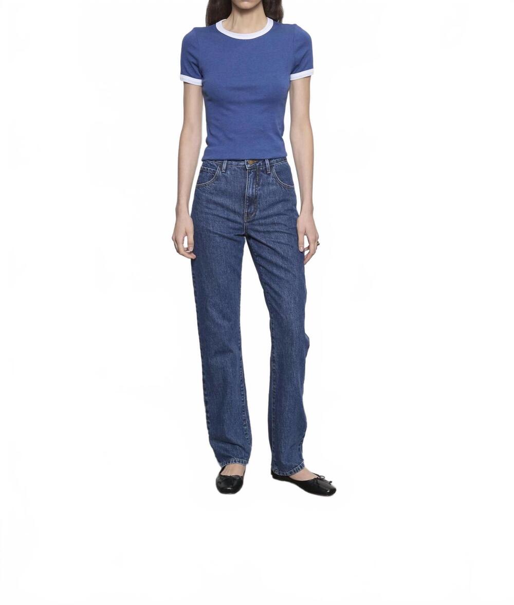 NEW ENZA COSTA cotton classic ringer tee in ink blue/white